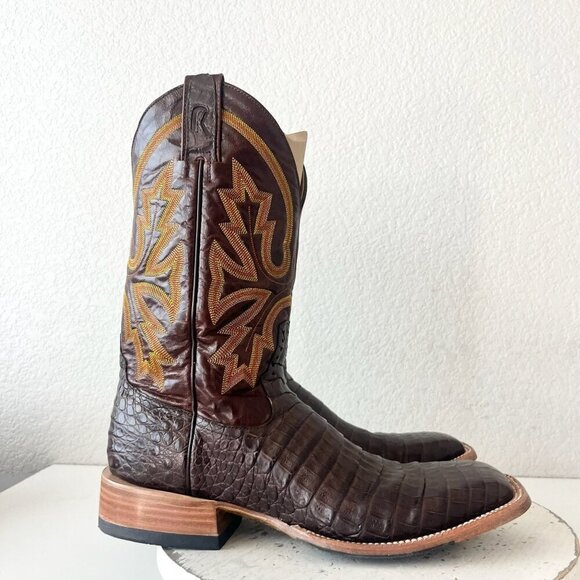 Rod Patrick Mens Cowboy Boots 12AAA Brown Caiman Leather Western Square Toe - Picture 2 of 12
